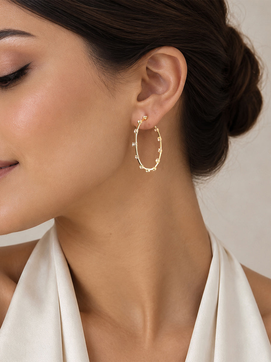 Ornate Big Gold Plated Trendy Hoop Earrings for Women