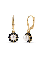 Pearl & Black Spinel Halo Silver Earrings