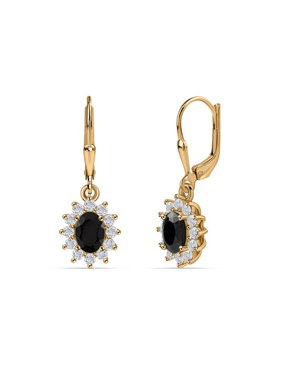 Natural Black Spinel Gold Plated Drop Earrings for Women