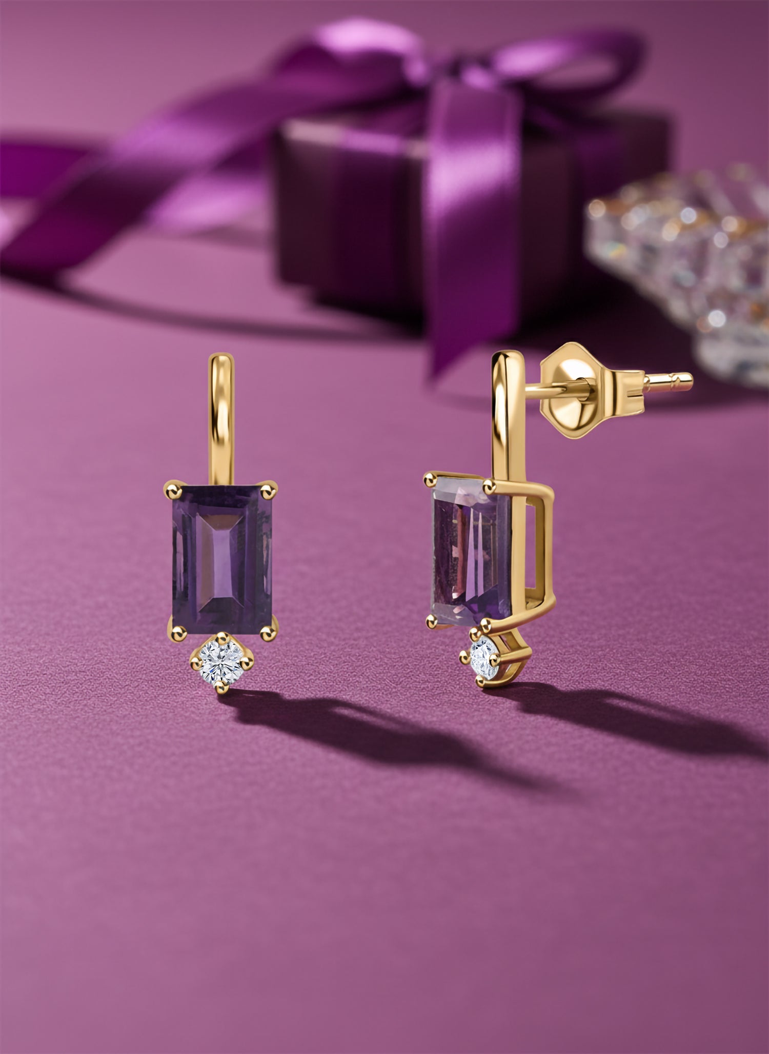 Amethyst Drop Gold Earrings