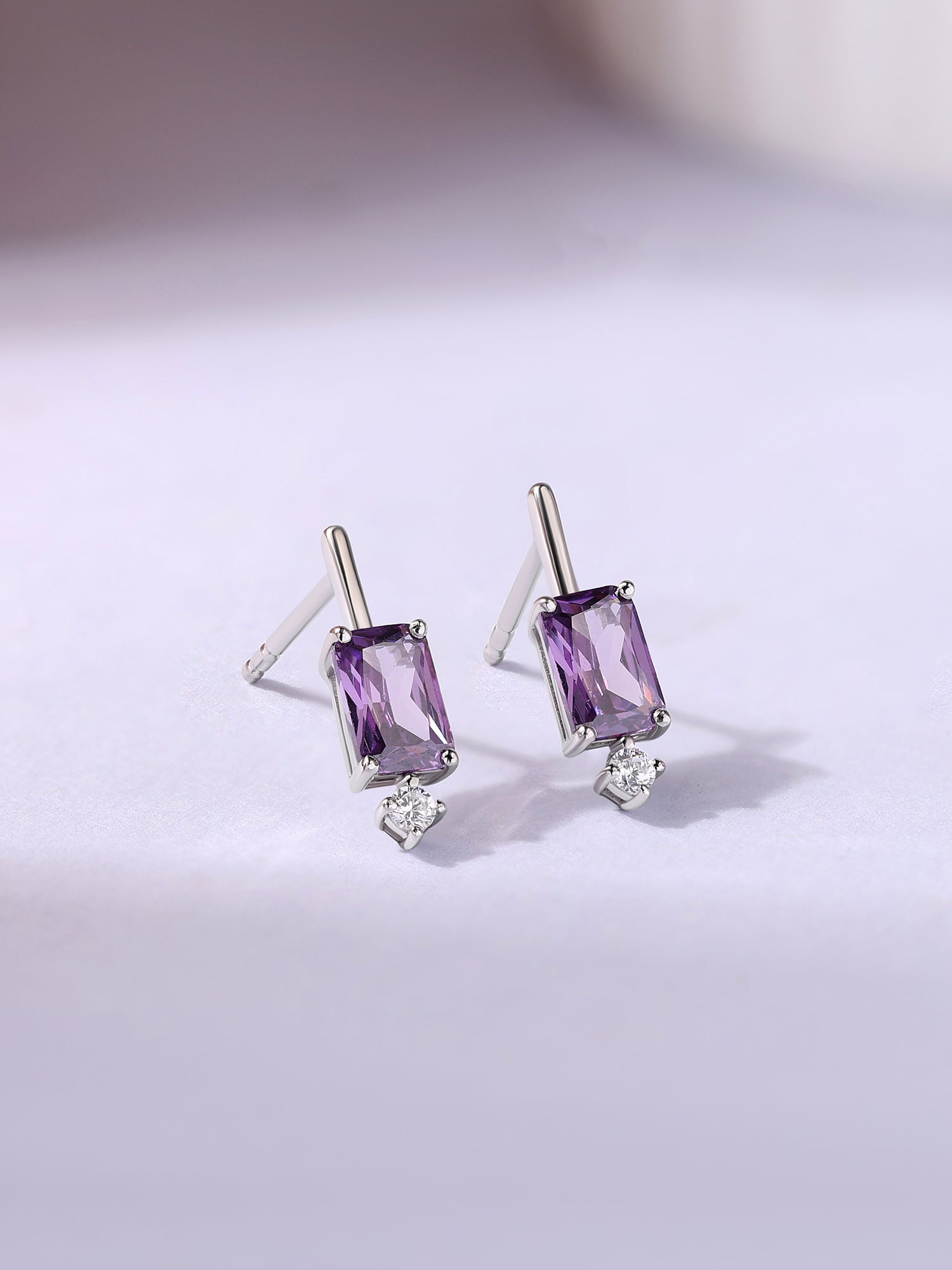 Purple Amethyst Silver Stud Earrings