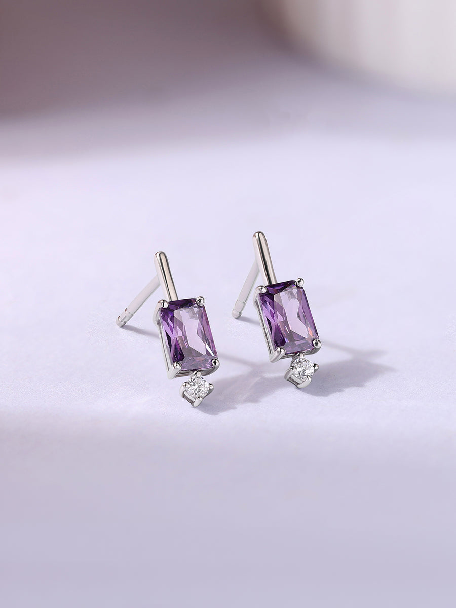 Purple Amethyst Silver Stud Earrings
