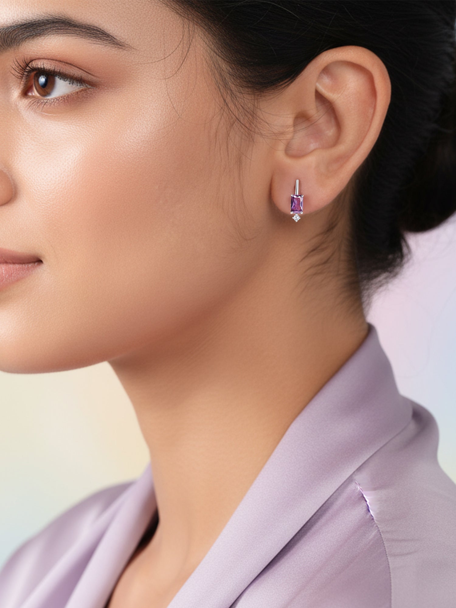 Purple Amethyst Silver Stud Earrings