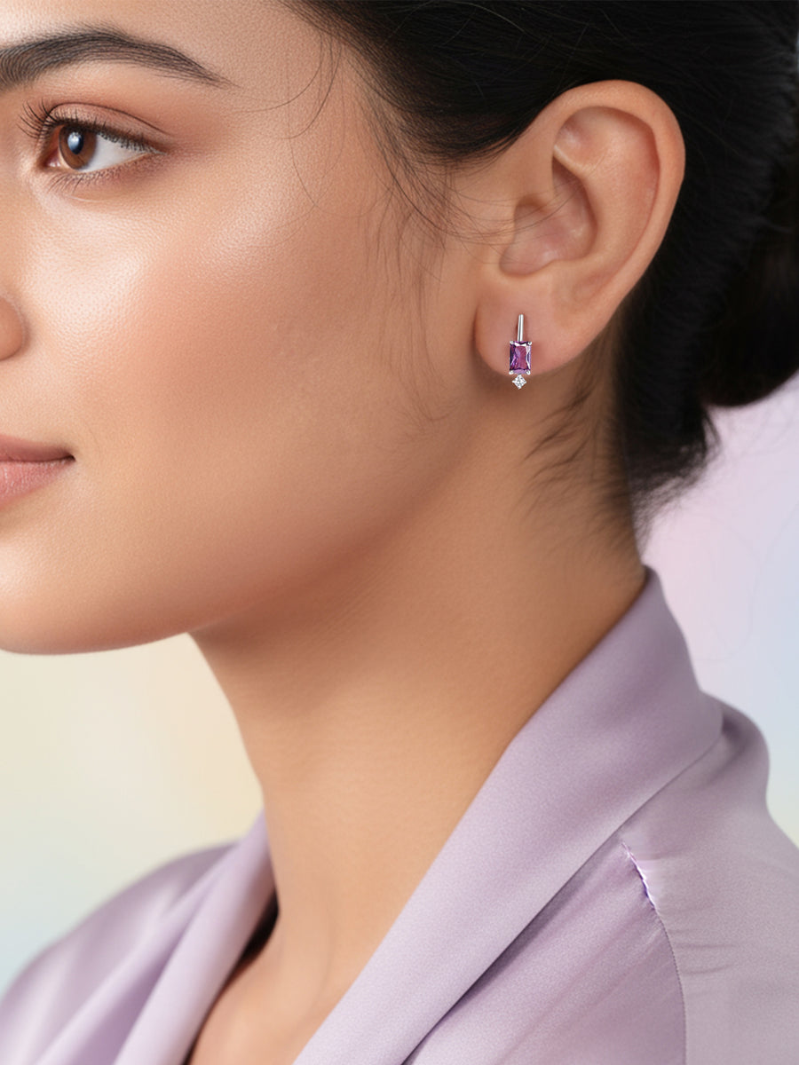 Purple Amethyst Silver Stud Earrings