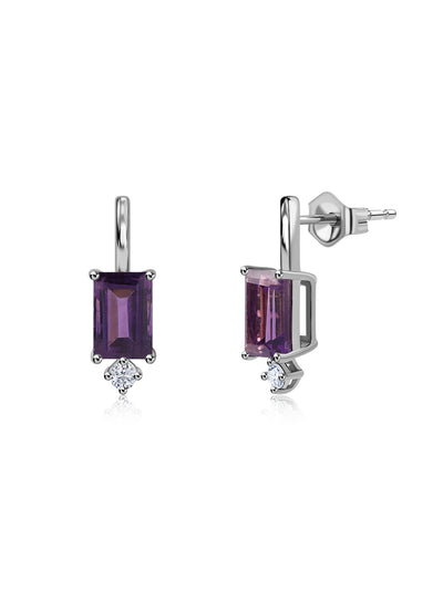 Purple Amethyst CZ Silver Stud Earrings
