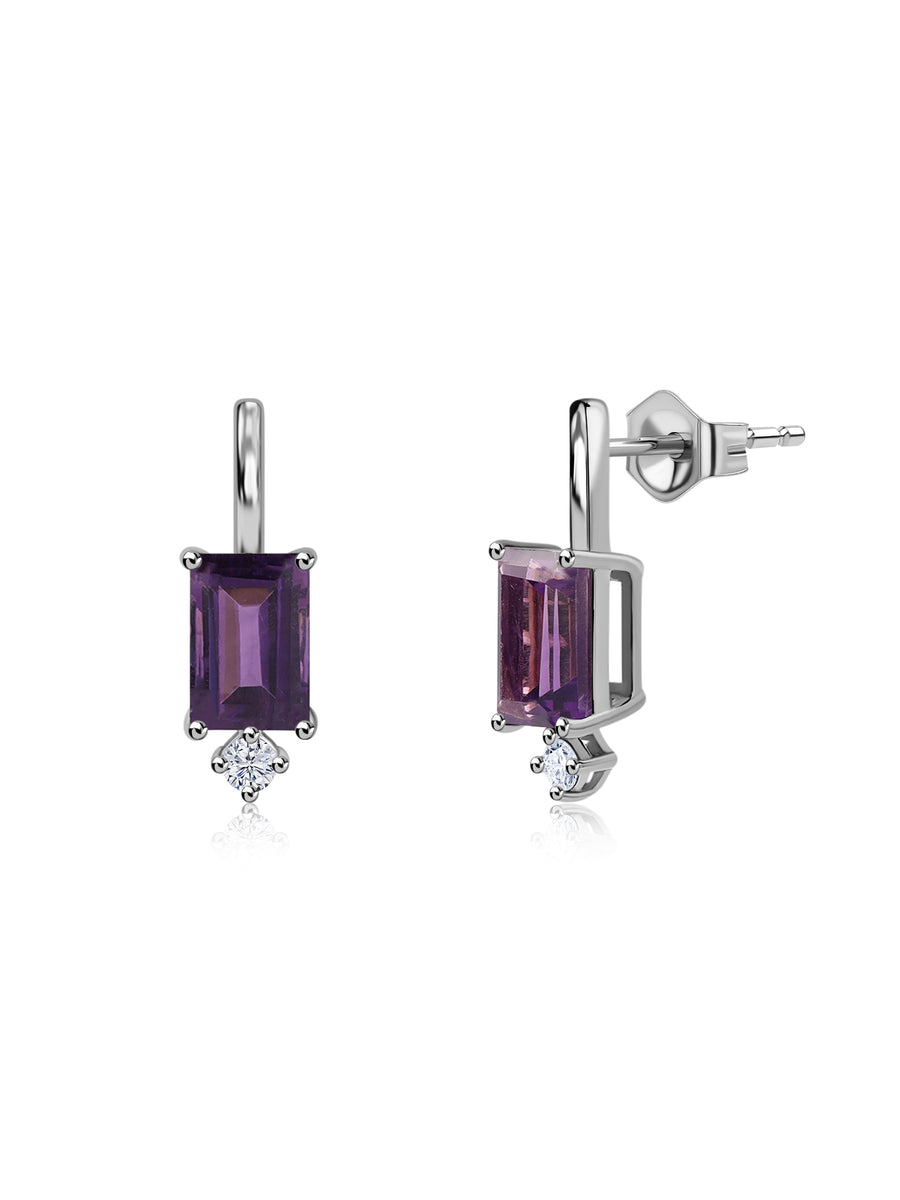 Purple Amethyst Silver Stud Earrings