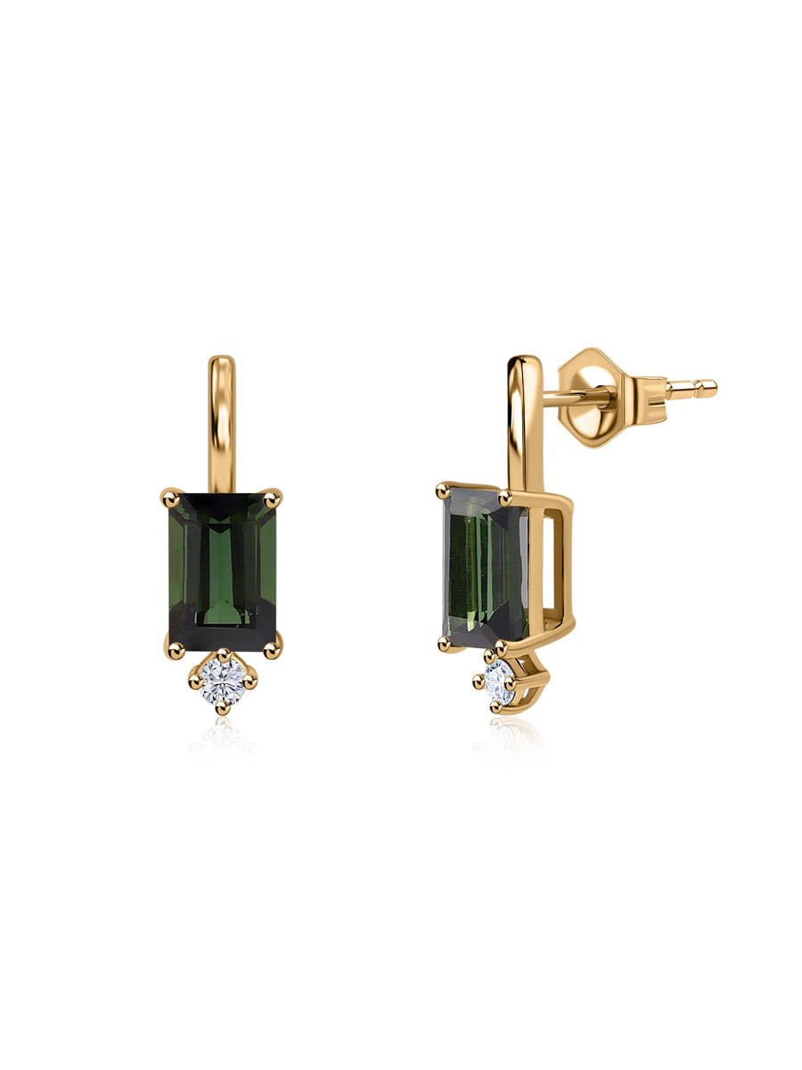 Green Tourmaline Drop Gold Earrings