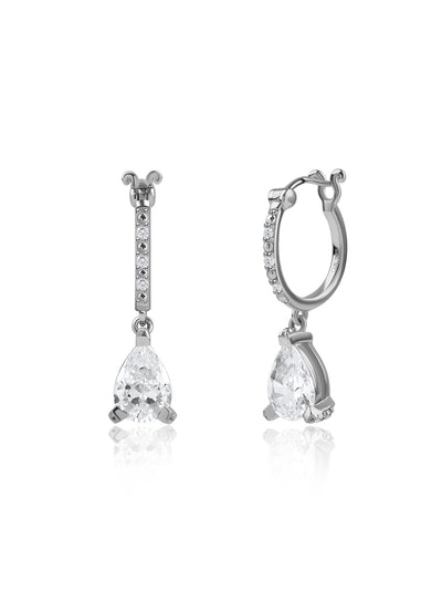 Pear & Round CZ Silver Drop Earrings for Women
