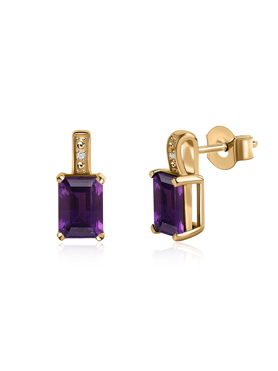 Modern Grace Natural African Amethyst Gold Stud Earrings