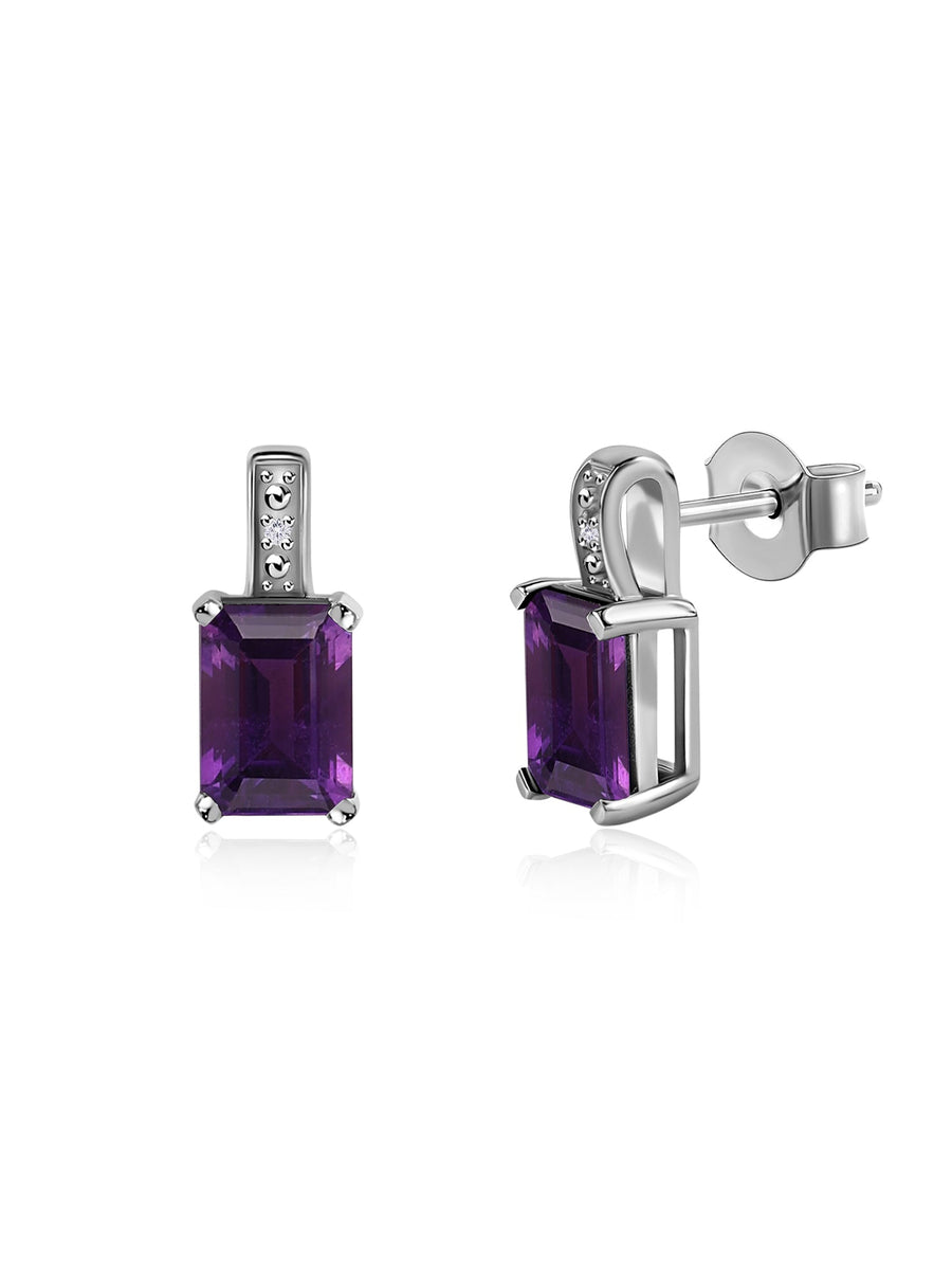Modern Grace Natural African Amethyst Gold Stud Earrings