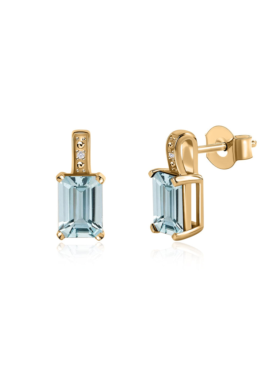 Modern Grace Natural Aquamarine Gold Stud Earrings