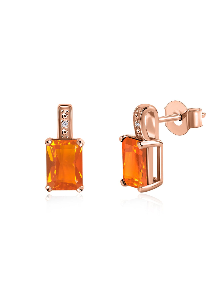 Modern Grace Natural Fire Opal Gold Stud Earrings