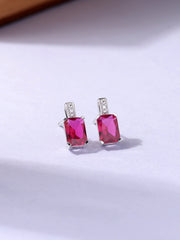 Scarlet Square Ruby Silver Studs