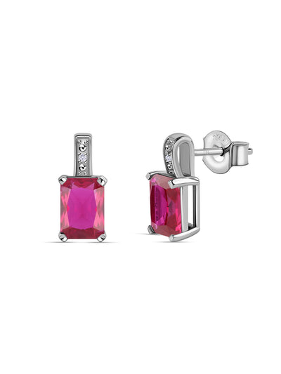 Scarlet Square Ruby CZ Silver Studs