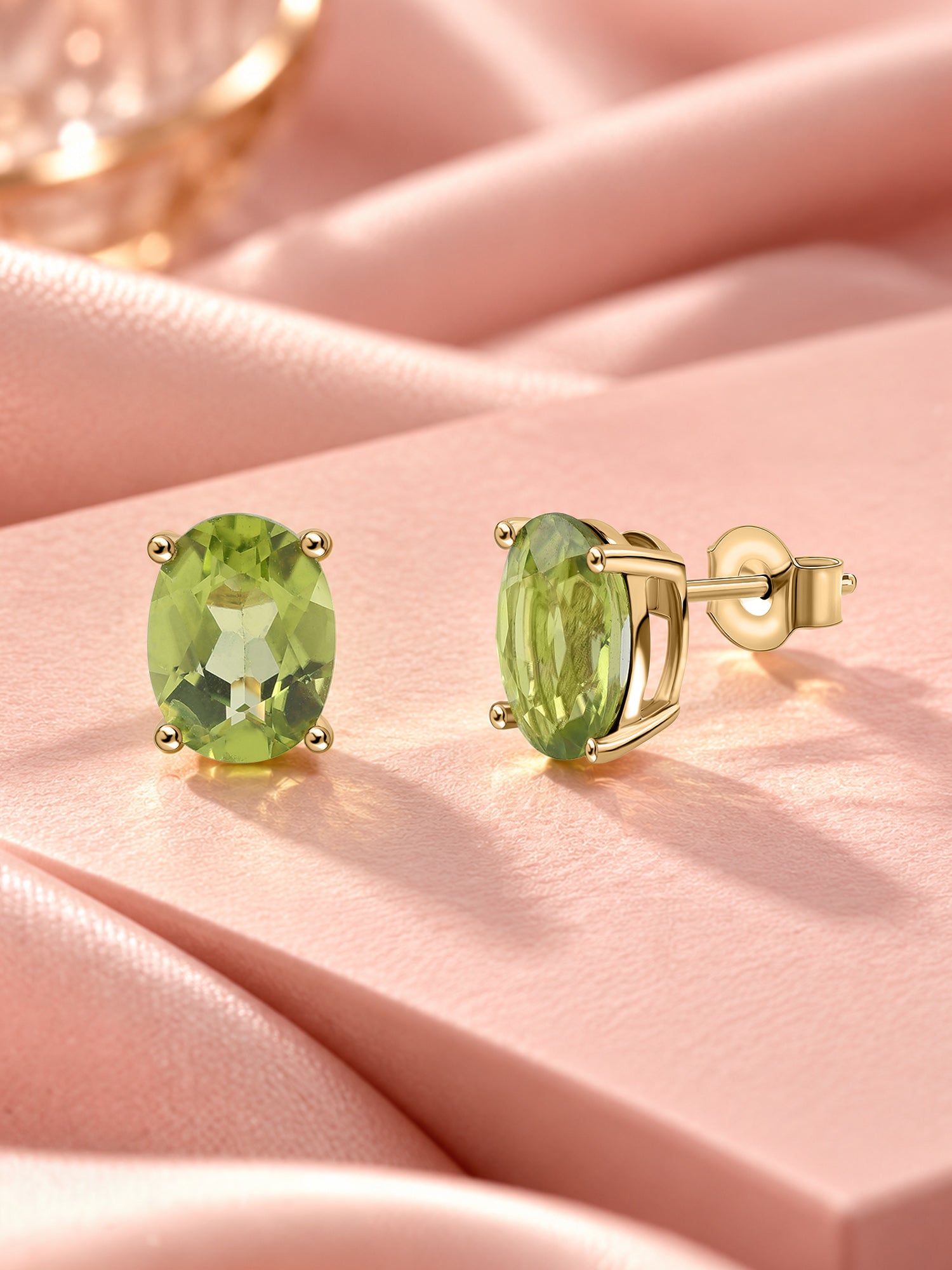 Natural Peridot Oval Gold Earrings
