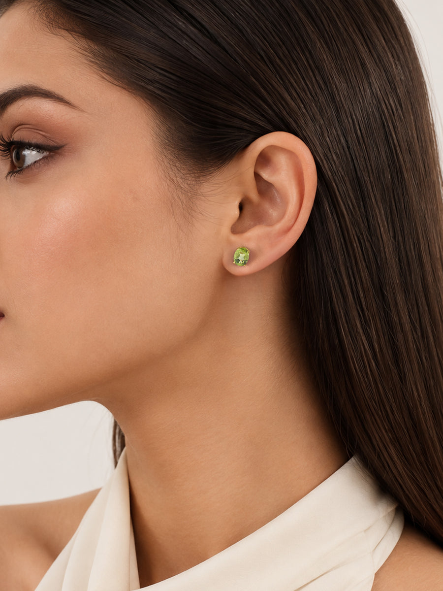 Natural Peridot Oval Gold Earrings