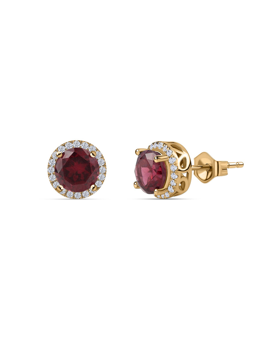 Rhodolite Halo Stud Earrings