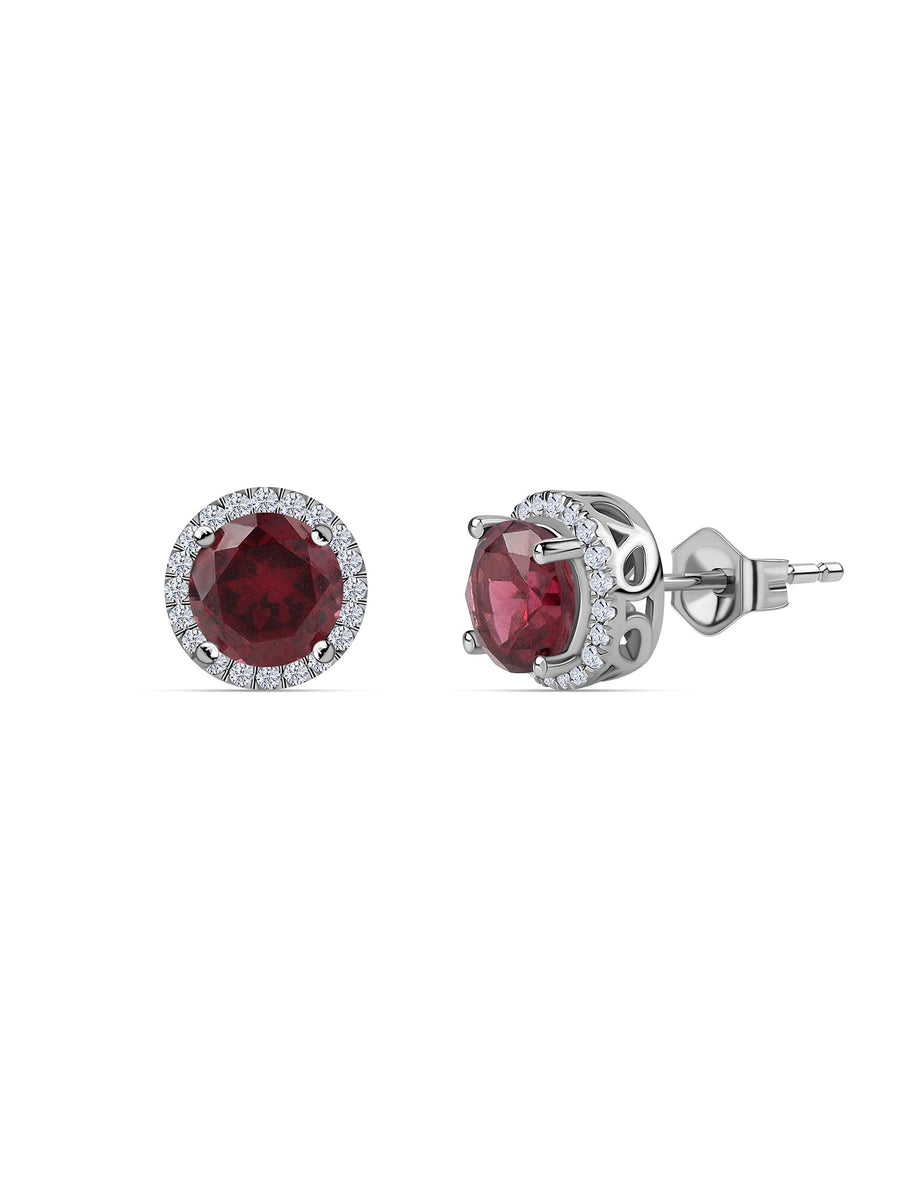 Rhodolite Halo Stud Earrings
