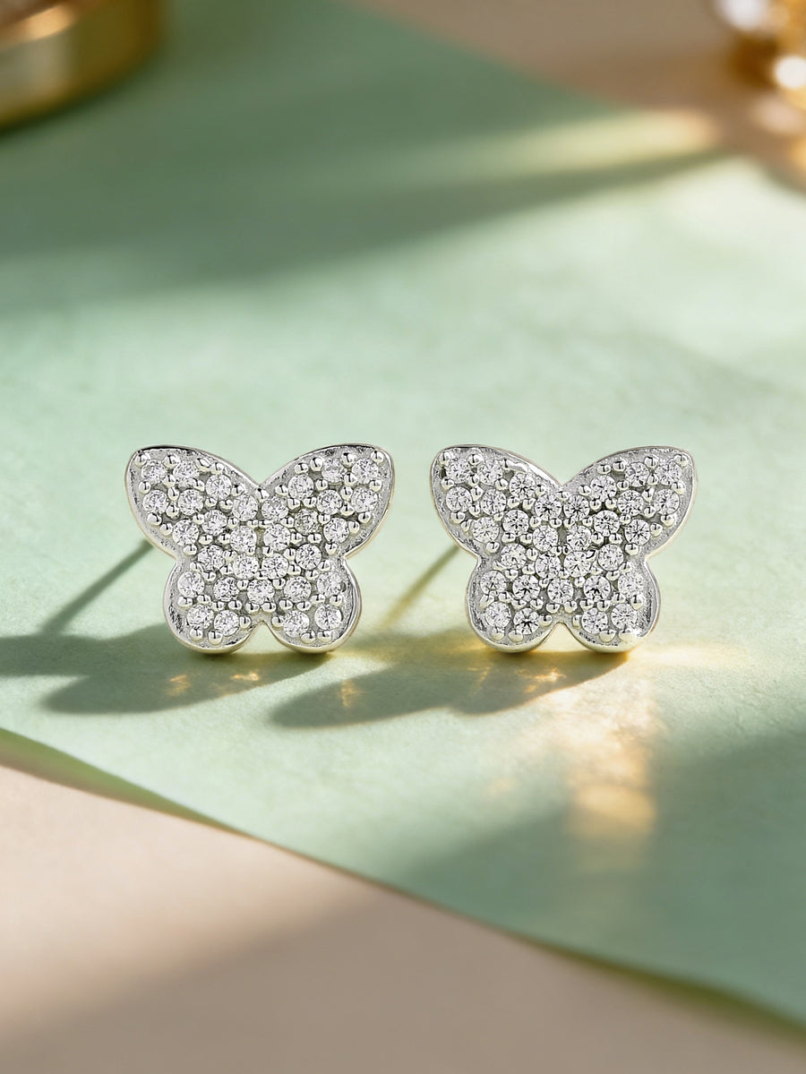 Silver Butterfly Diamond Look Earrings