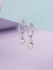 Teardrop Sparkle Silver Hoop Earrings