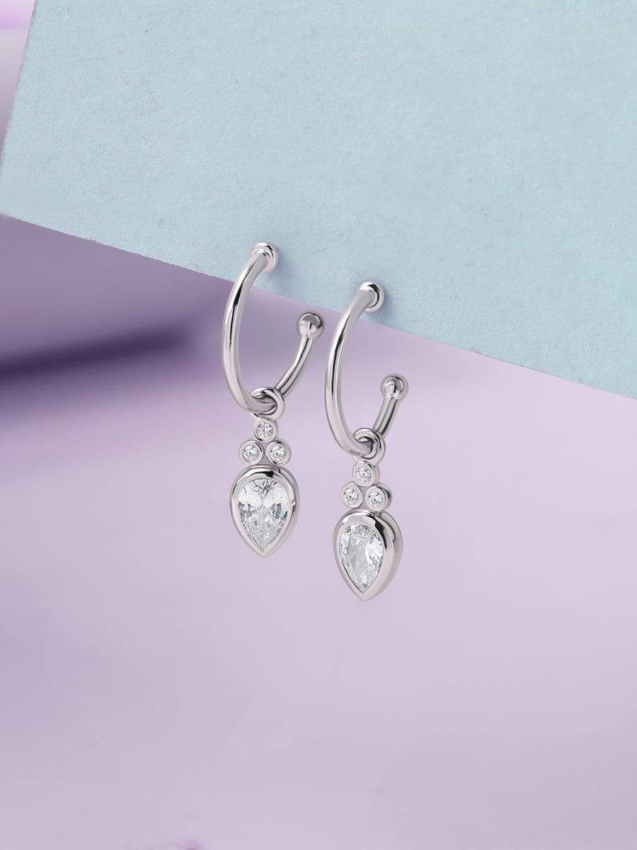 Teardrop Sparkle Silver Hoop Earrings