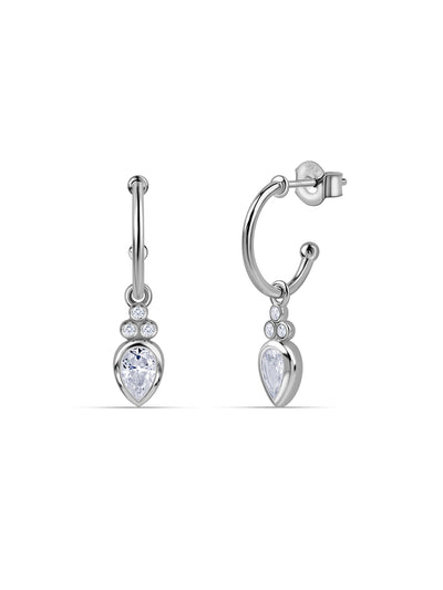 American Diamond Hoop Earrings in 925 Sterling Silver - BIS Hallmarked