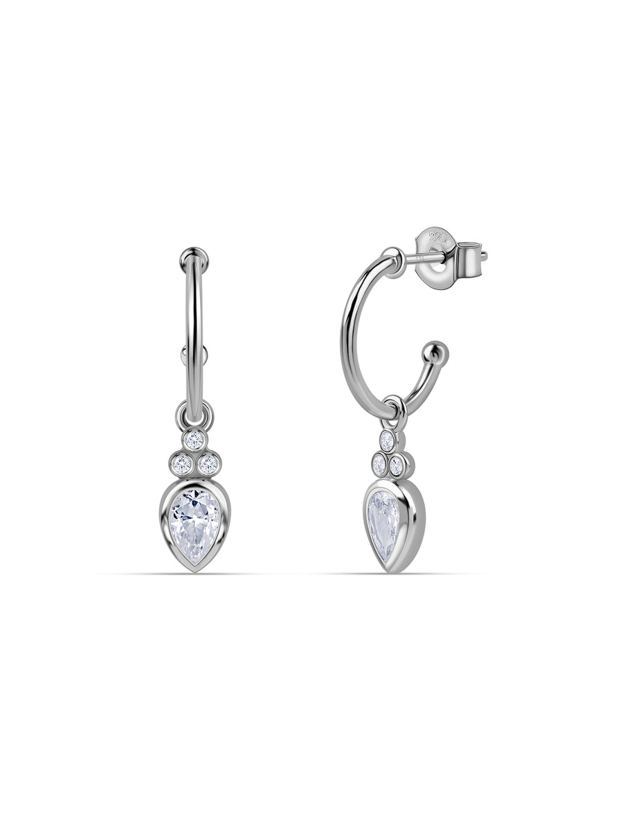 Teardrop Sparkle Silver Hoop Earrings