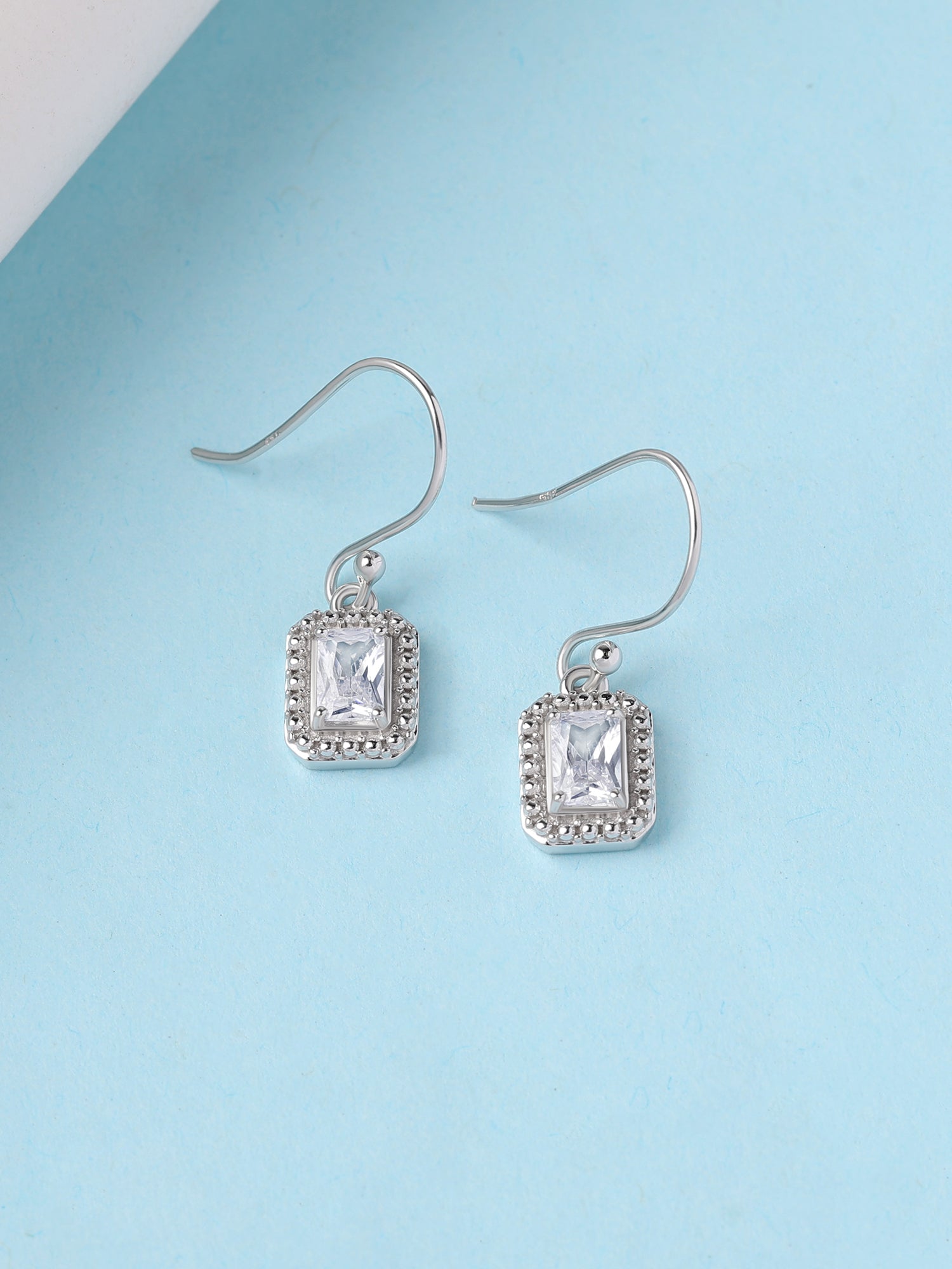Sparkling White Octagon CZ Silver Earrings