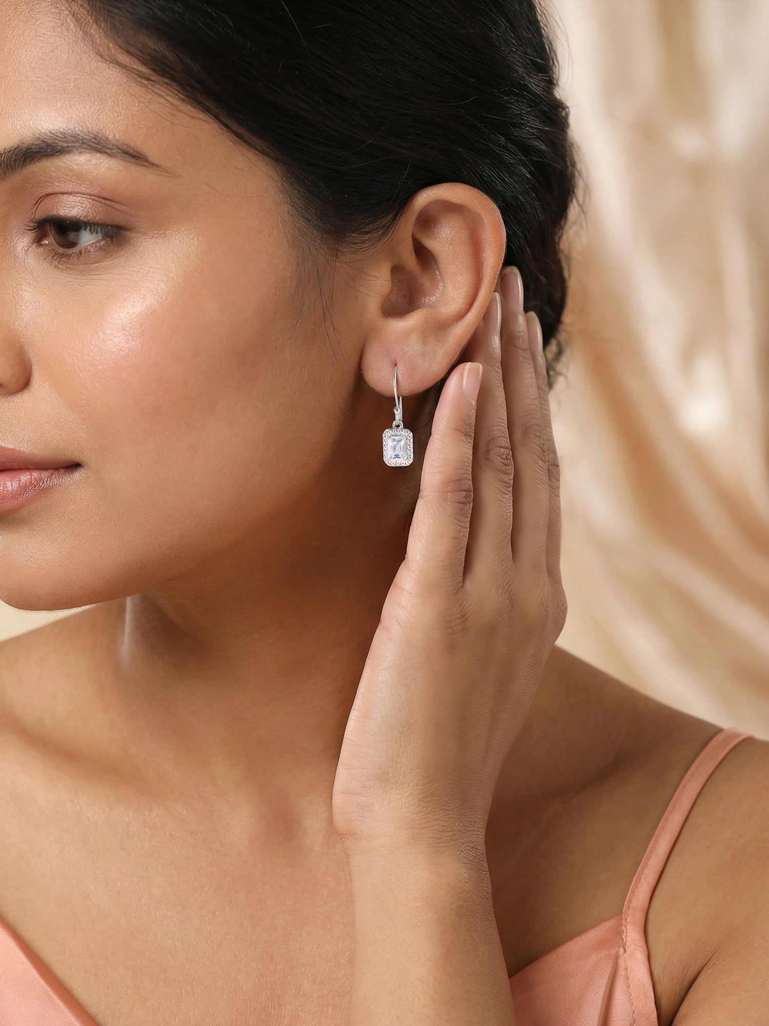 Sparkling White Octagon CZ Silver Earrings