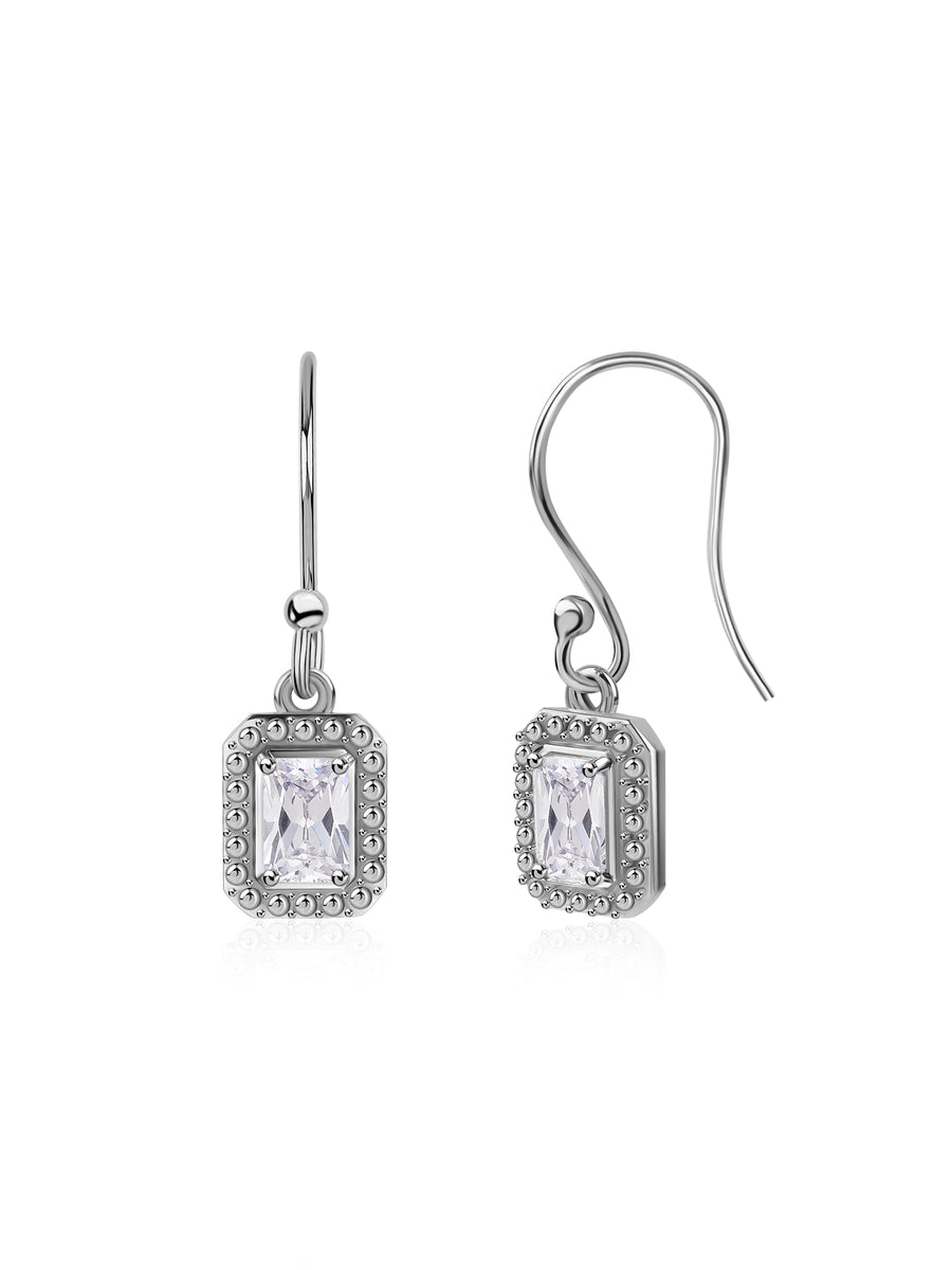 Sparkling White Octagon CZ Silver Earrings