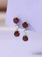Red Garnet & White Topaz Silver Drop Earrings