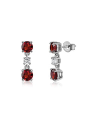 Red Garnet & White Topaz Silver Drop Earrings