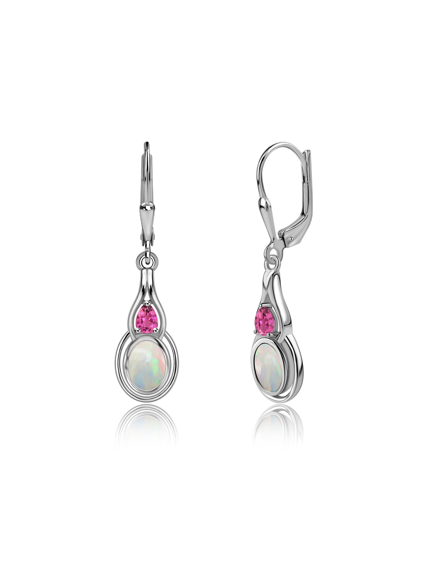 Opal & Pink Tourmaline Gold Drop Earrings
