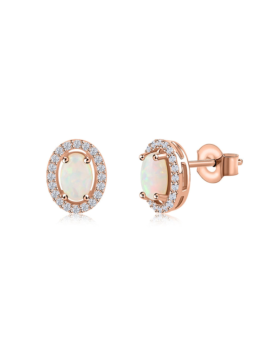 Ethiopian Opal Halo Gold Stud Earrings