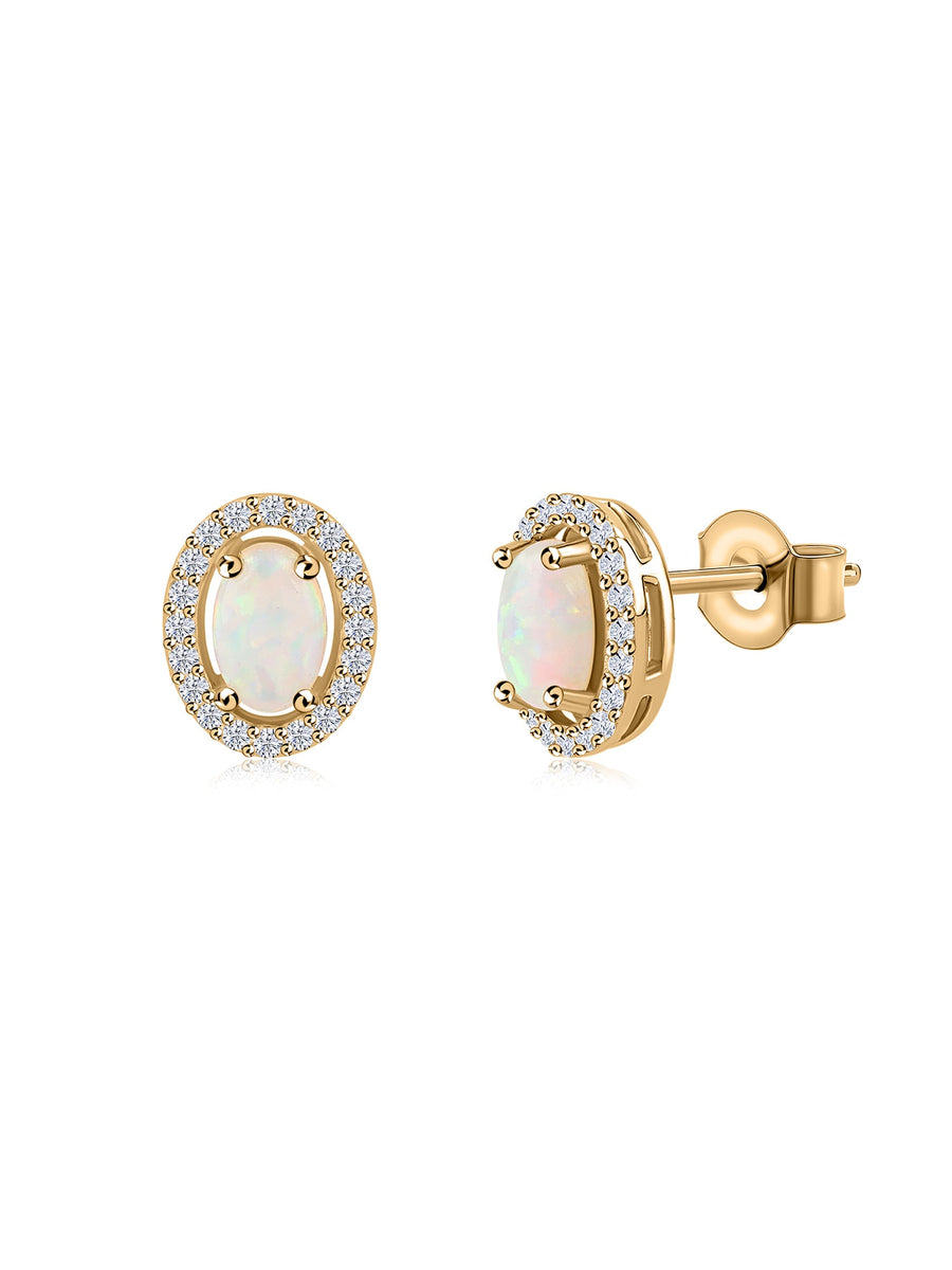 Ethiopian Opal Halo Gold Stud Earrings