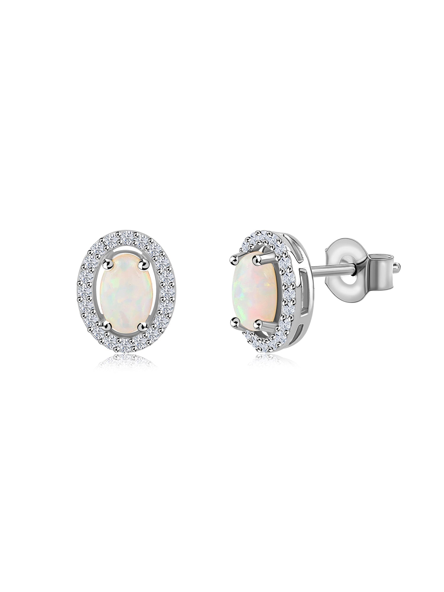 Ethiopian Opal Halo Gold Stud Earrings