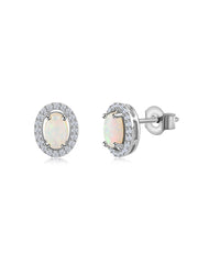 Ethiopian Opal Halo Gold Stud Earrings