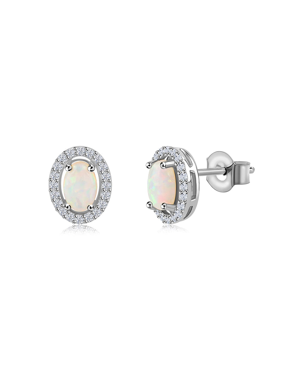 Ethiopian Opal Halo Gold Stud Earrings