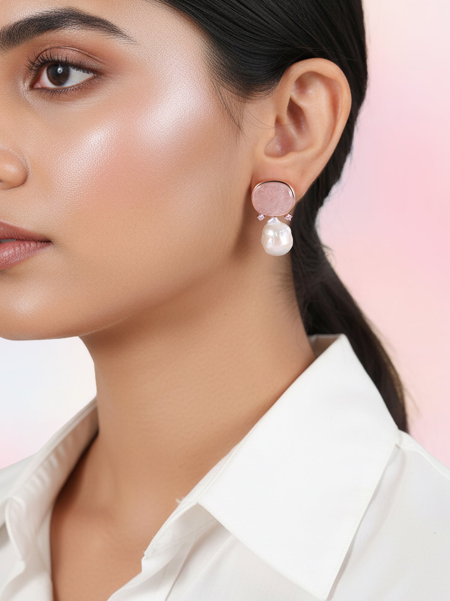 Rose Quartz & Pearl Statement Earrings