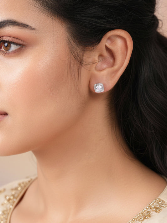 Classic Cushion White CZ Silver Stud Earrings