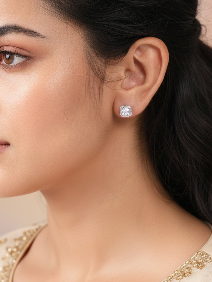Classic Cushion White CZ Silver Stud Earrings