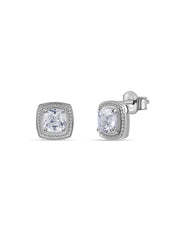 Classic Cushion White CZ Silver Stud Earrings