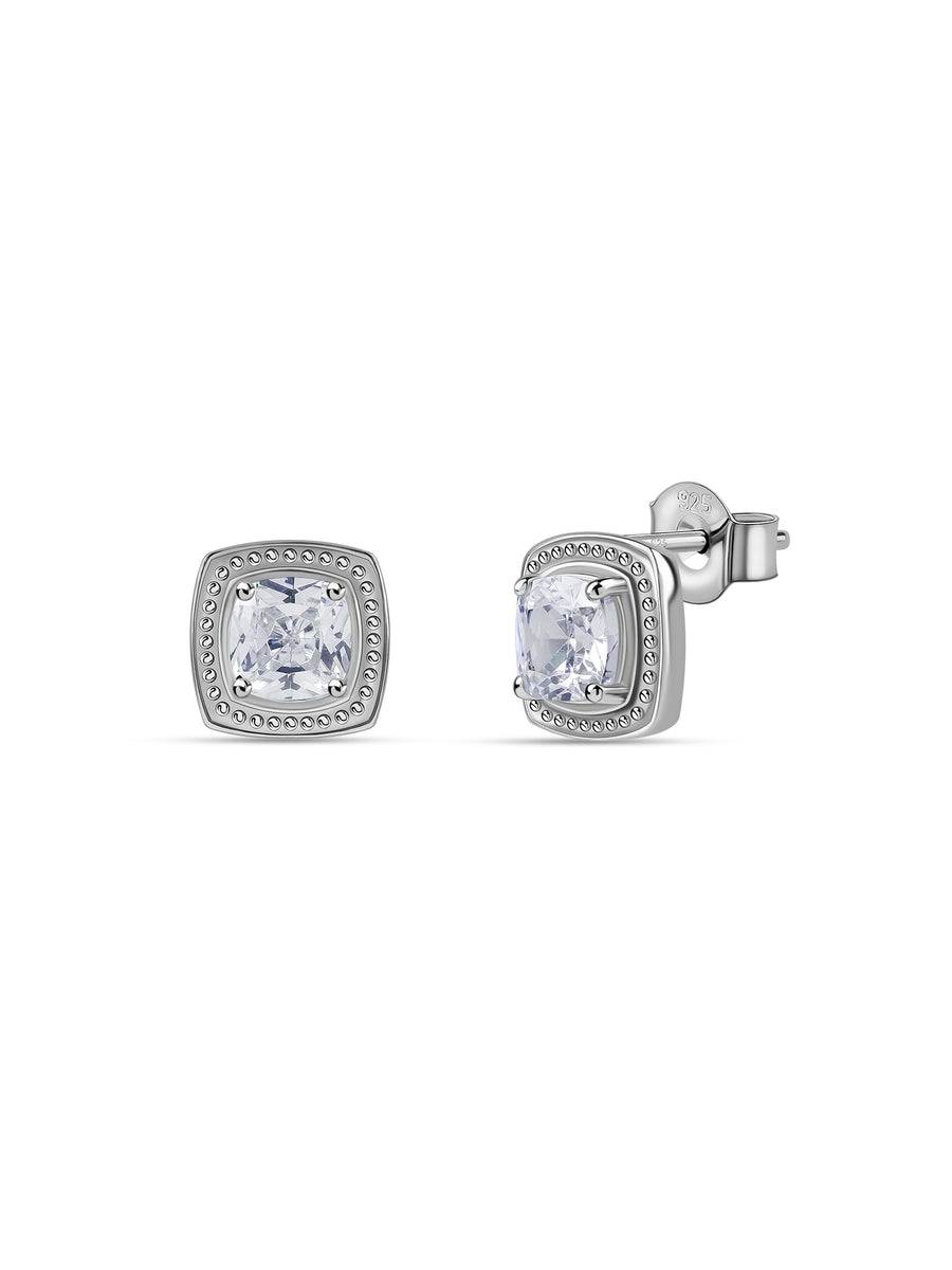 Classic Cushion White CZ Silver Stud Earrings
