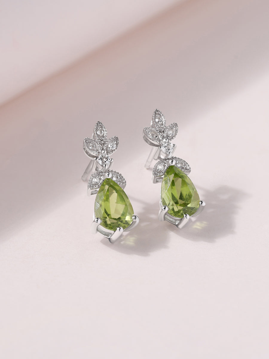 Peridot Bloom Silver Earrings with White Topaz