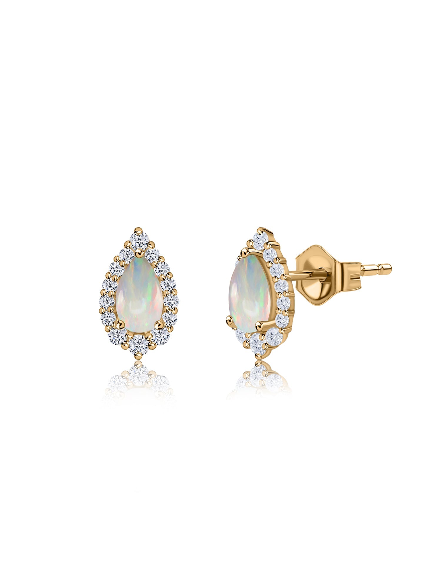 Ethiopian Opal Tear Drop Stud Gold Earrings