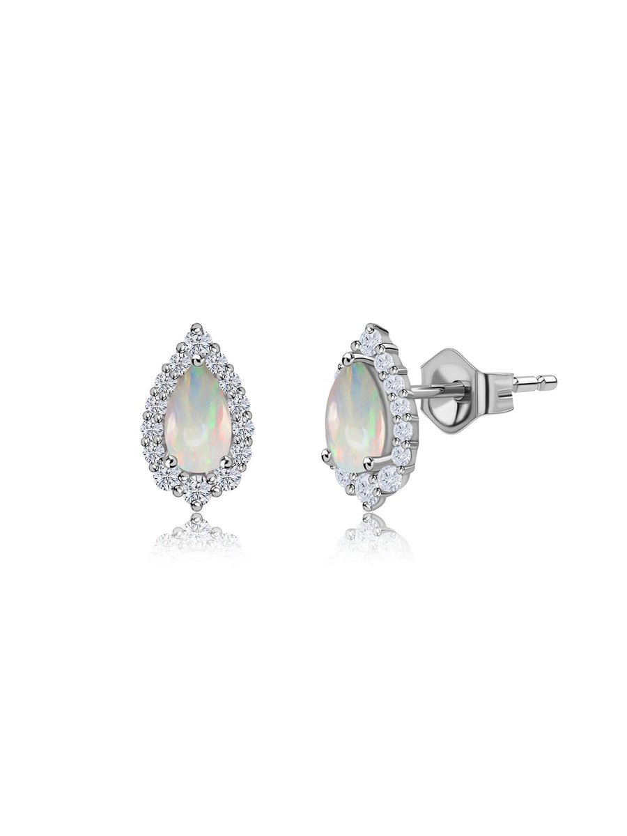 Ethiopian Opal Tear Drop Stud Gold Earrings