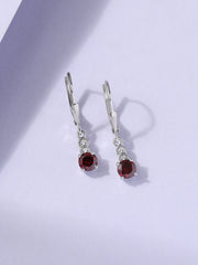 Royal Red Garnet Drop Earrings in Silver