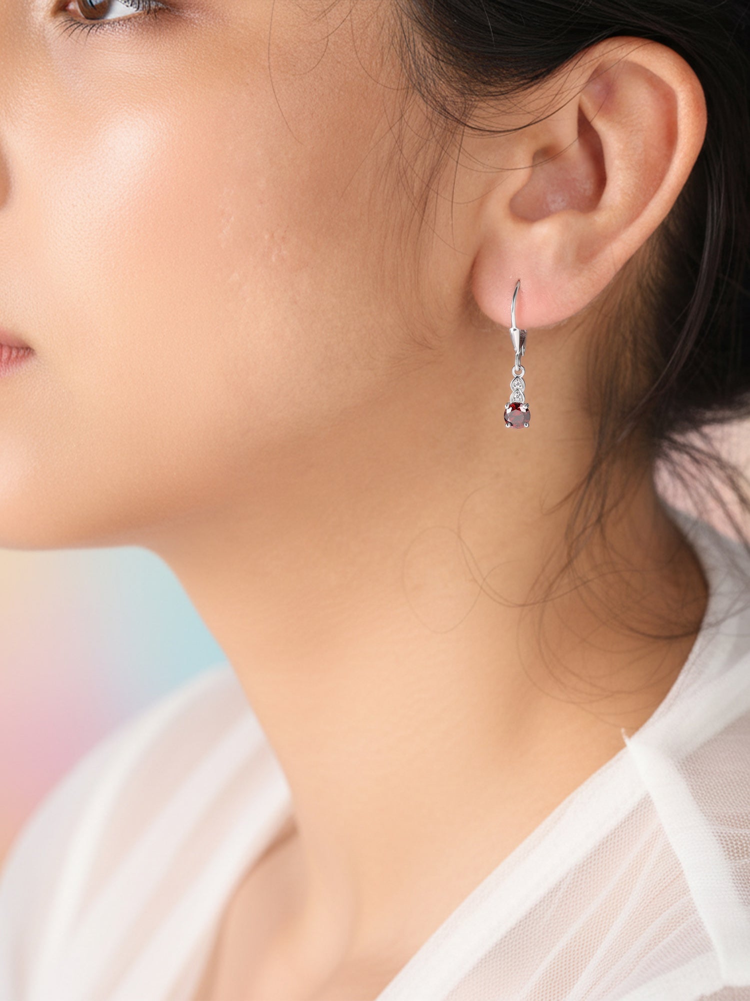 Royal Red Garnet Drop Earrings in Silver