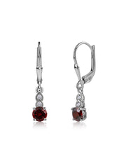 Royal Red Garnet Drop Earrings in Silver