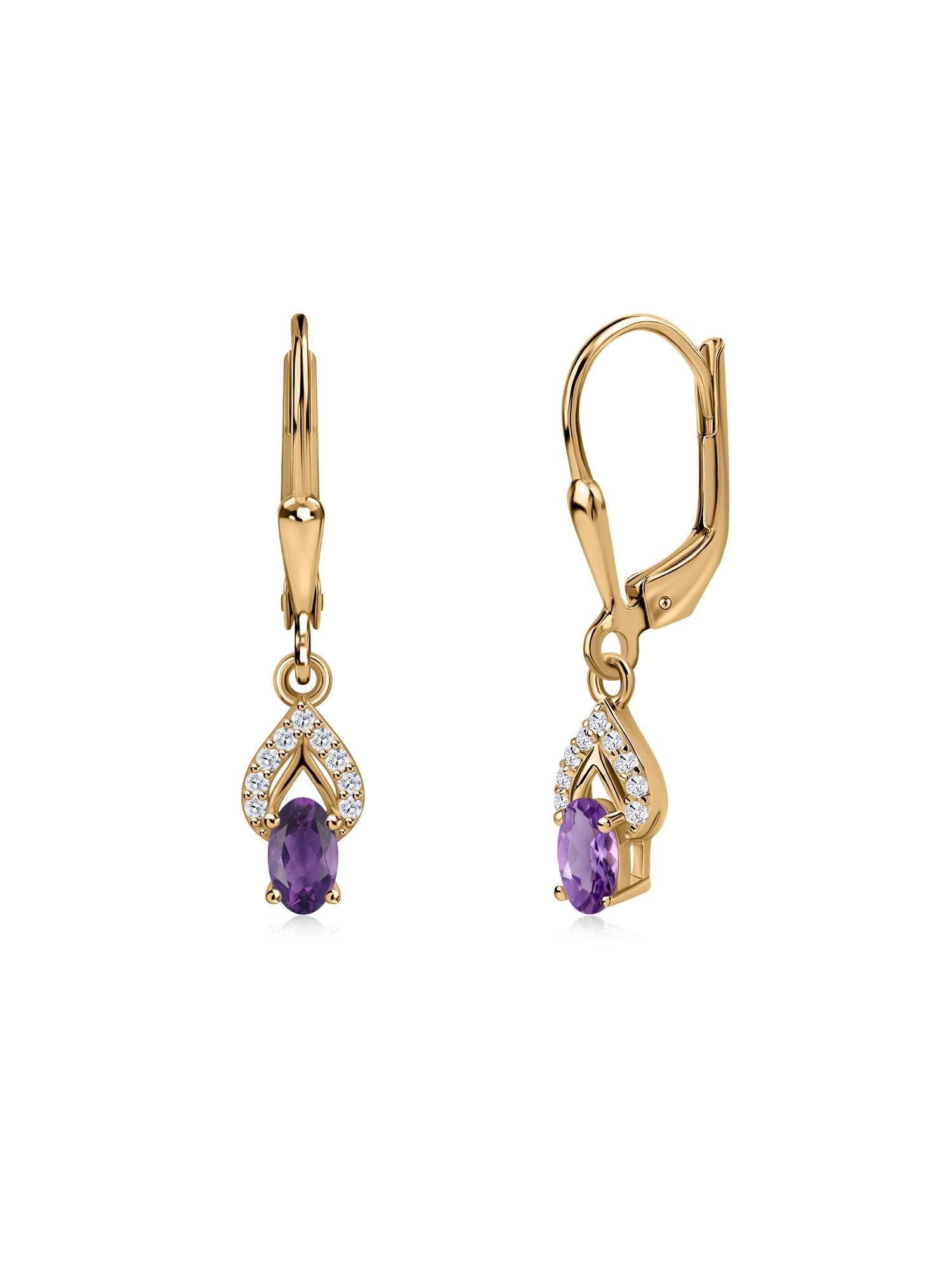 Amethyst Sparkle Dangle Gold Earrings